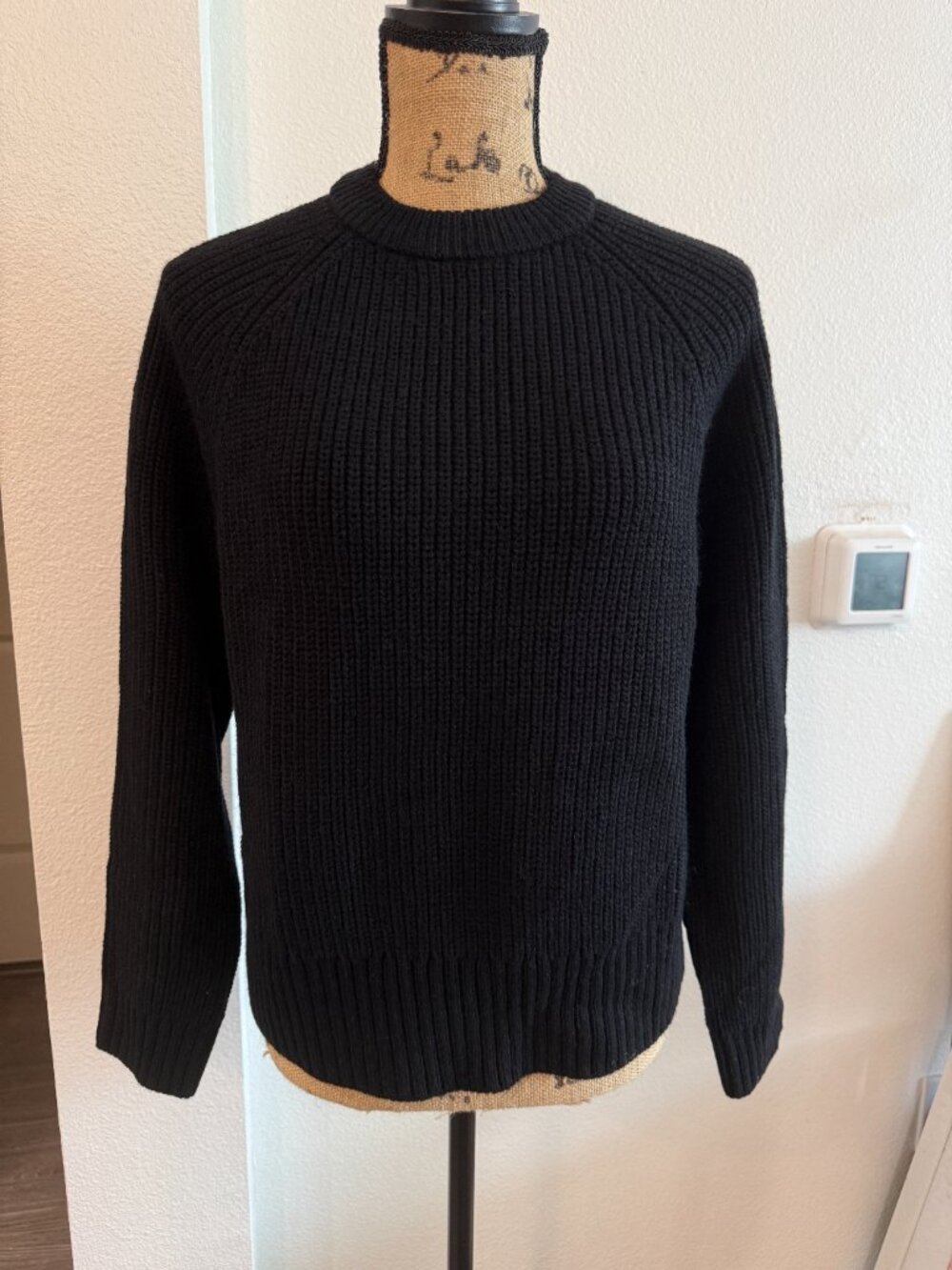Zara Black Chunky Ribbed Wool Blend Crewneck Sweater Size S NWOT